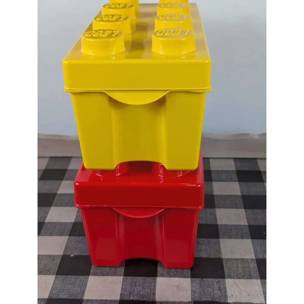 Y2K Lego Storage Containers Red/Yellow 14x6x6 Bundle of 2